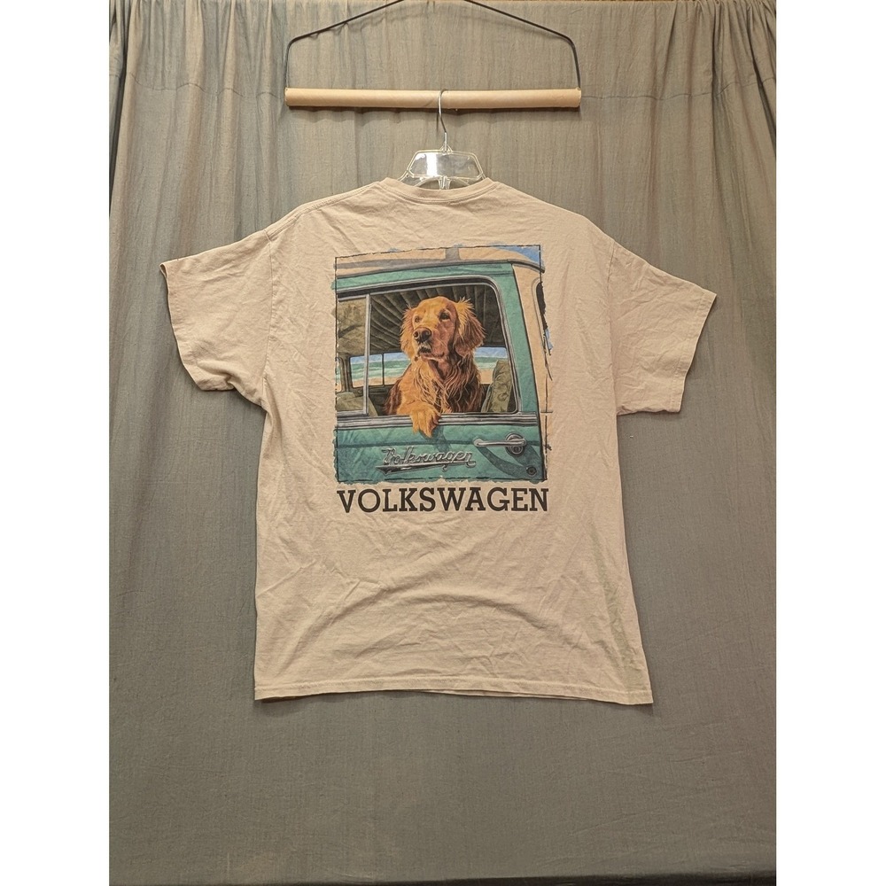 Volkswagen Mens Golden Retriever Dog VW Bus Graphic T-Shirt Tan Large - Picture 2 of 7